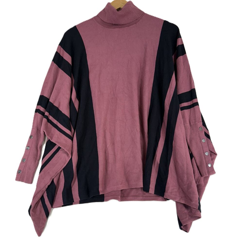 Alfani Women's Turtleneck Poncho Sweater Black Red Size S